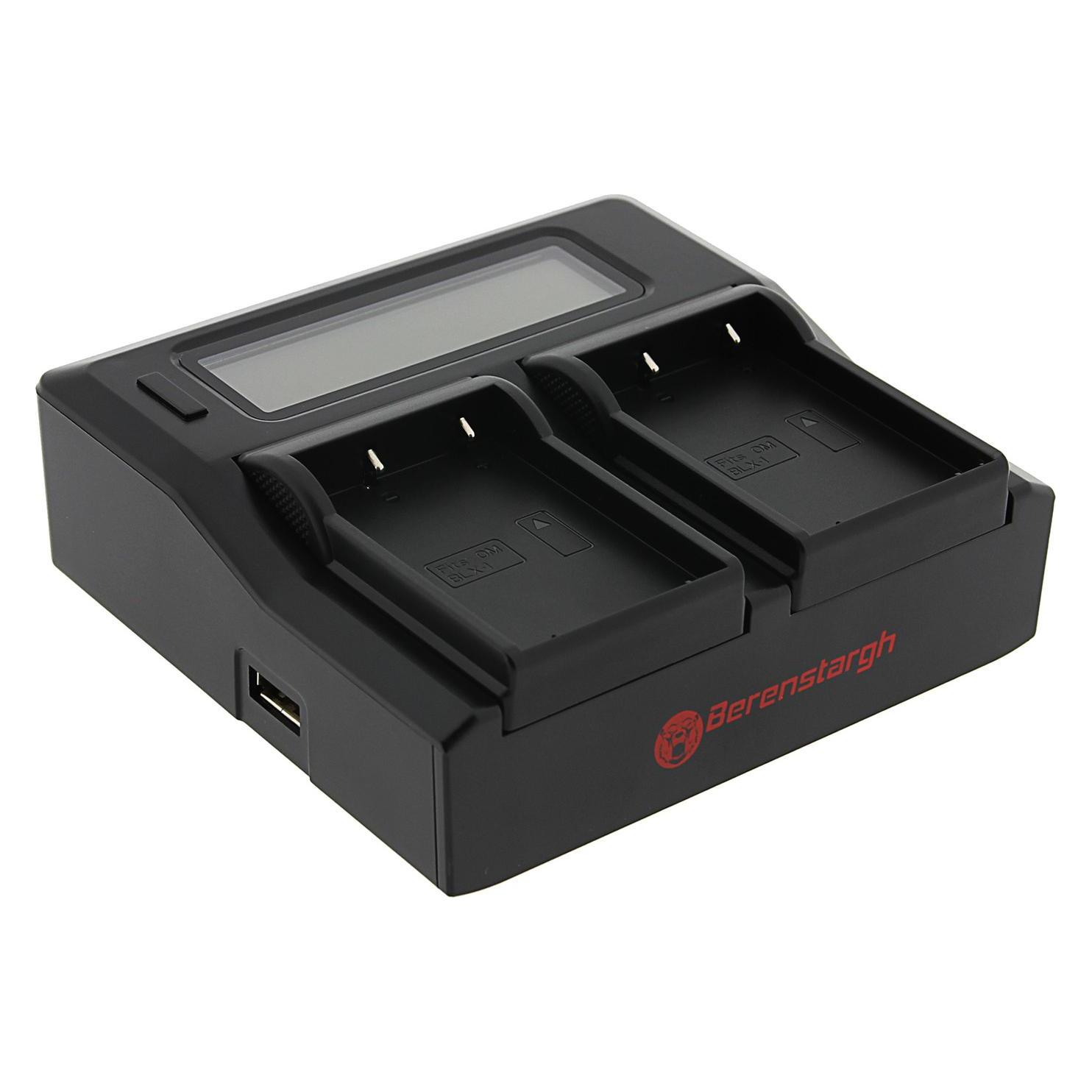 Berenstargh Dual LCD USB Ladegerät f. Olympus OM-1 BLX-1 (Kamera Akku Ladegerät) (61064312)