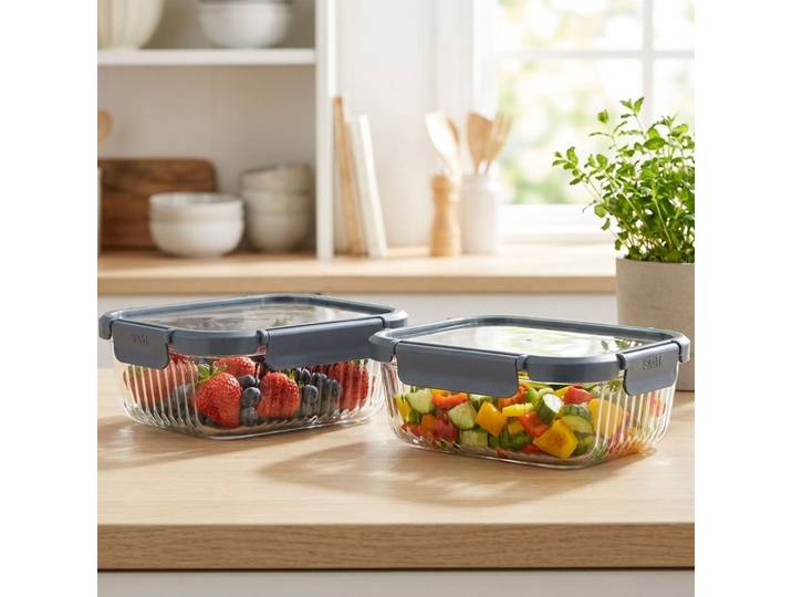 2er-Set Borosilikat-Glas Frischhaltedose, 1040 ml