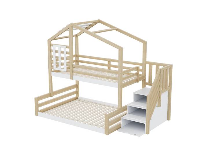 ComfortXL Etagenbett Hausdesign Natur, Naturfarben, Holz, 90x200 cm, Babymöbel & Kindermöbel, Kinderzimmer & Jugendzimmer, Stockbetten