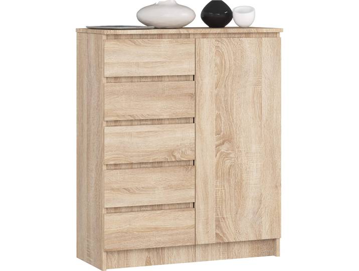 Akord Kommode 1 Tür 5 Schubladen Sonoma-Eiche 80X35X97 Cm