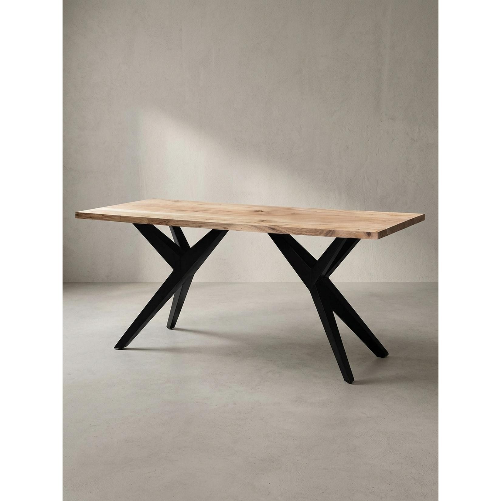 Esstisch Massivholz Metall Rechteckig Loft-Stil, Akazie 180x90x76 cm