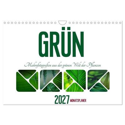 Grün Makrofotografien aus der grünen Welt der Pflanzen als Monatsplaner (Wandkalender 2027 DIN A4 quer), CALVENDO Monatskalender