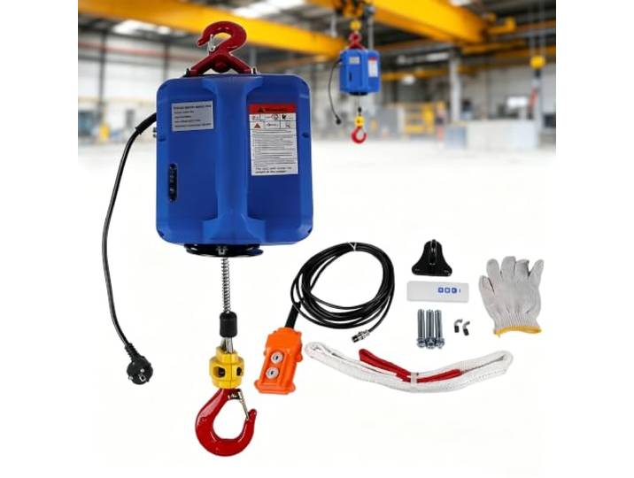 Elektrische Seilwinde 500KG 1500W Hebezeug mit Kabelloser 60m Fernbedienung & Handsteuerung 360° Drehbarer Haken Überlastschutz & Endschalter 7,6m Stahlseil