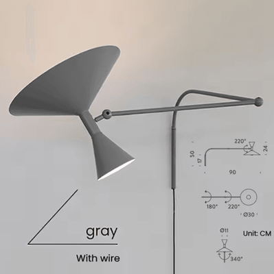 Inspire Curations Marseille Adjustable Swing Arm Wall Sconce gray with Plug cold Light 6000k