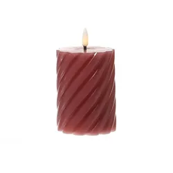 LED Kerze Twist Echtwachs gedrehte Stumpenkerze flackernd H: 12,5cm Timer rosa