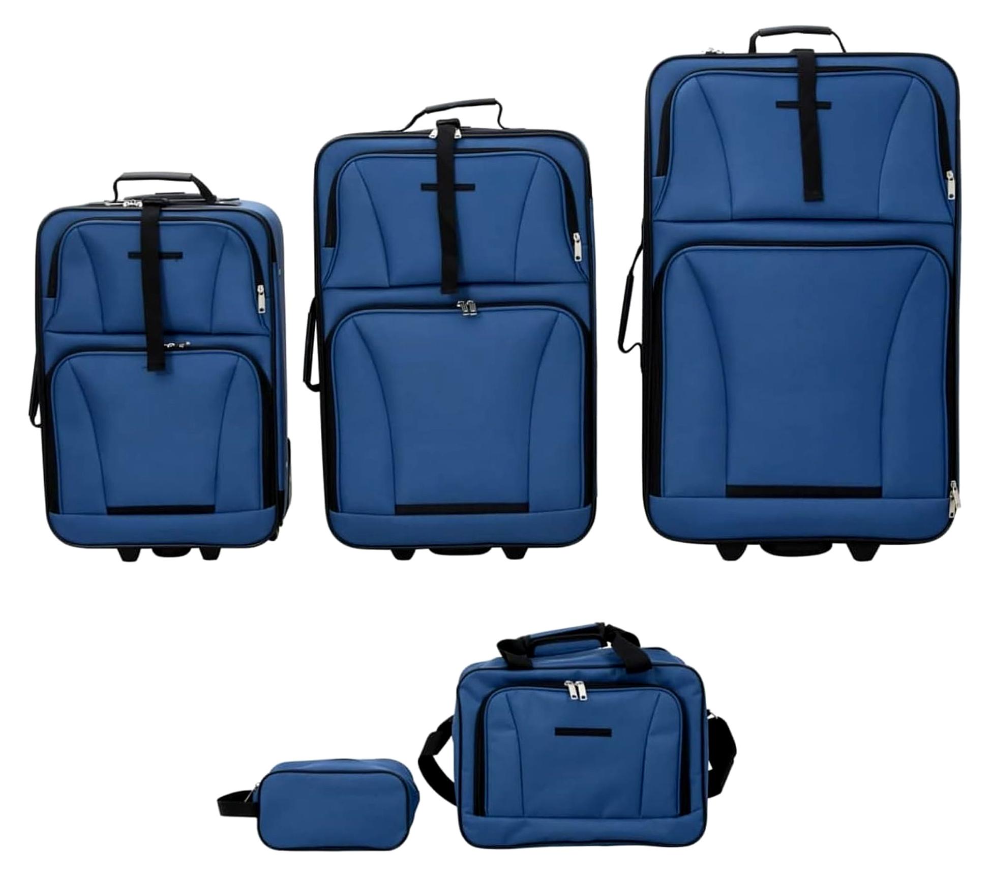 5-teiliges Reisekoffer-Set in Blau aus Stoff
