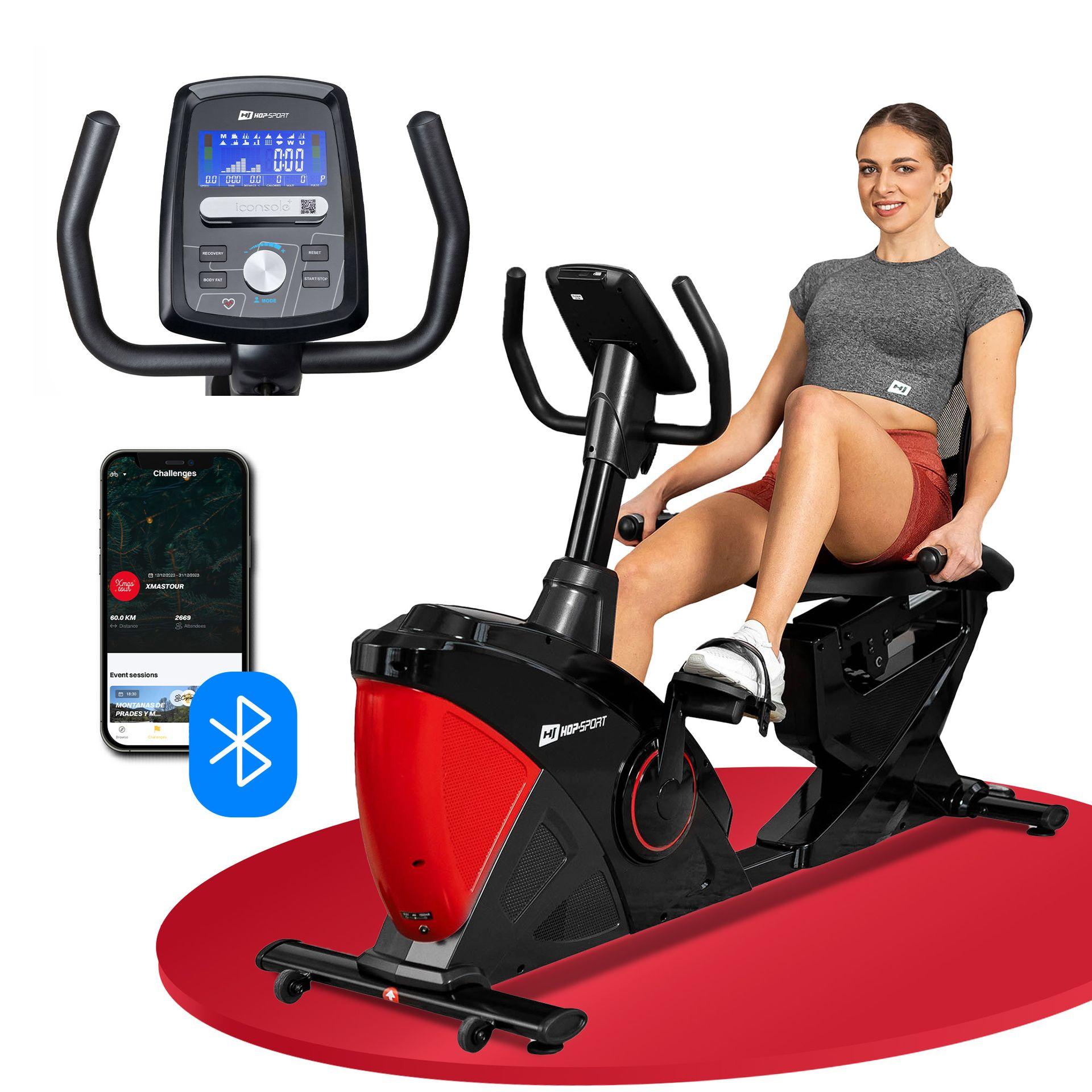 HOP SPORT Liegeergometer für Zuhause mit 16 verstellbaren Widerstandsstufen, Leise Liegerad Heimtrainer mit Smart Bluetooth APP, Großer Bequemer Sitz