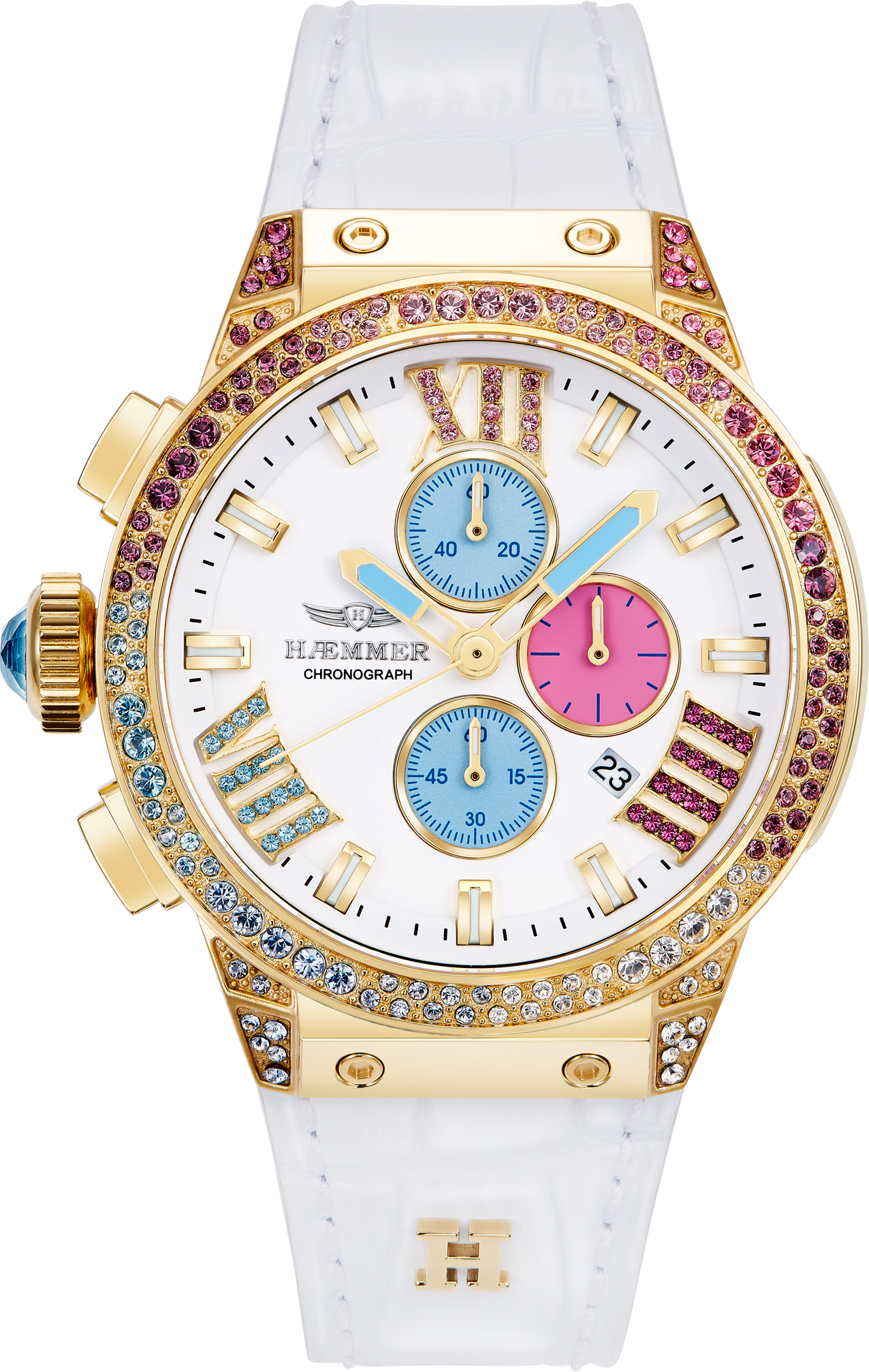 Chronograph HAEMMER GERMANY "EMINENT", bunt (weiß, goldfarben, weiß), Armbanduhren, Damen, goldfarben, Chronograph, Quarzuhr, Armbanduhr, Damenuhr, analog, Tag, Stoppfunktion