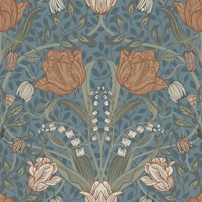 A-Street Prints Fillippa Blue Tulip Wallpaper
