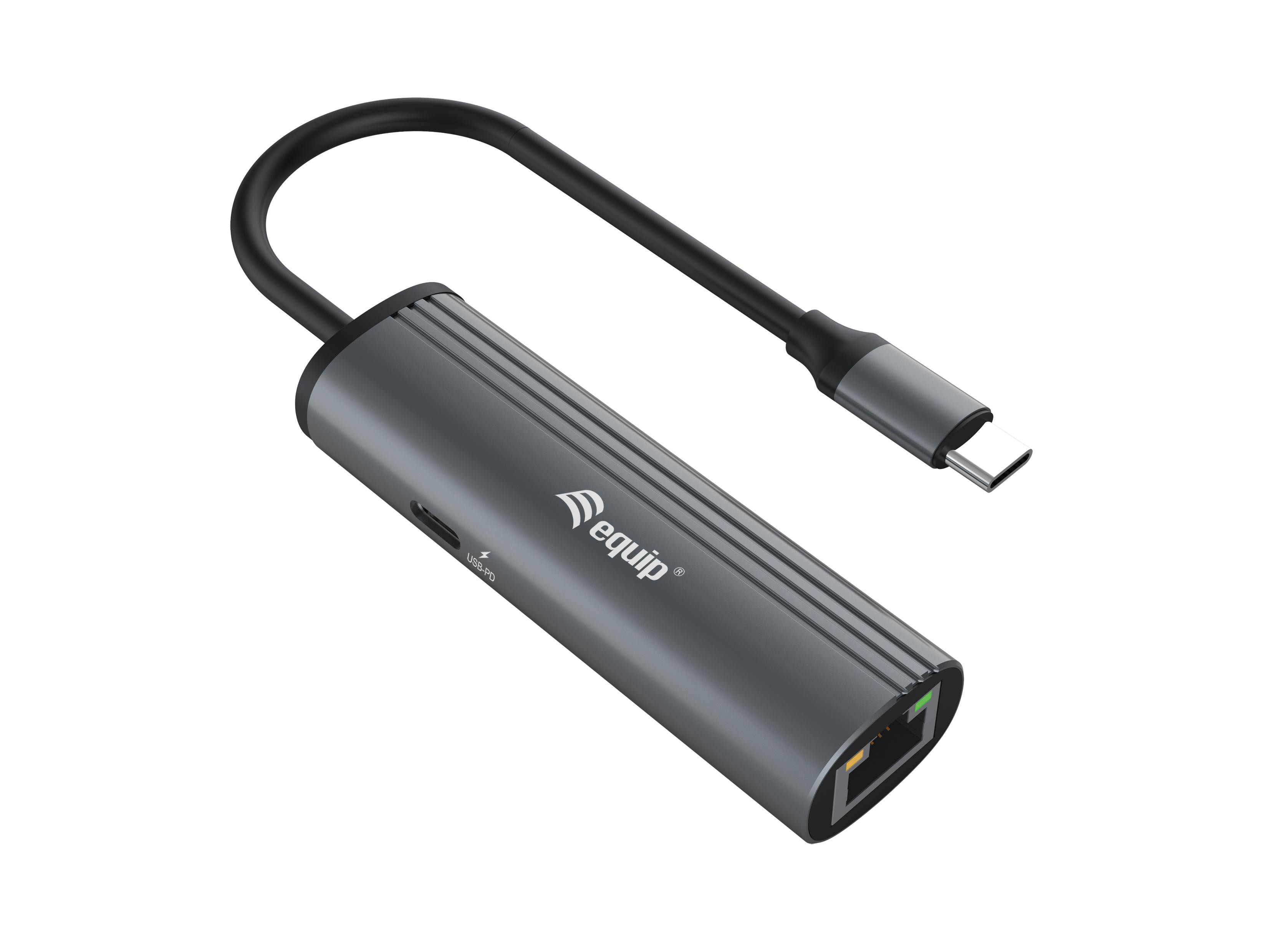 EQUIP 133486 USB-C-auf-RJ45-Gigabit-Netzwerk + 100W USB PD Adapter