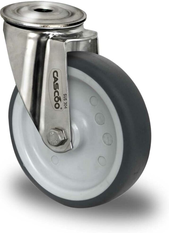 CASCOO Rückenlochlenkrolle ø 125 mm Serie P2W2 Gleitlager Edelstahl (HIH86S0125P2W2L0N)