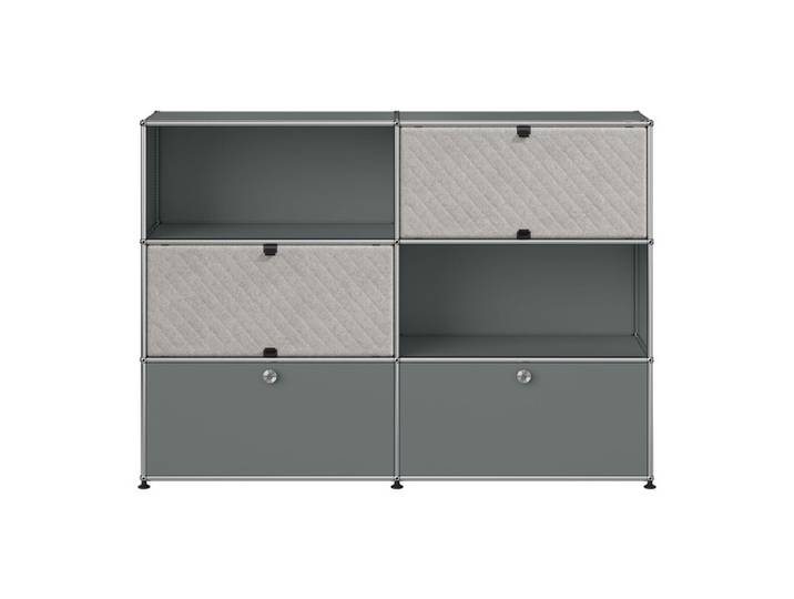 USM Haller Kommode M66 grau mittelgrau 2-fach breit 2 Fächer Soft Panels Klapptüren ohne Sch 152.3x109x37.3 cm