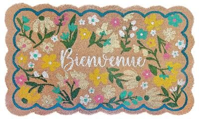 IH Casa Decor Scallop Shape Flowers Coir Door Mat Bienvenue