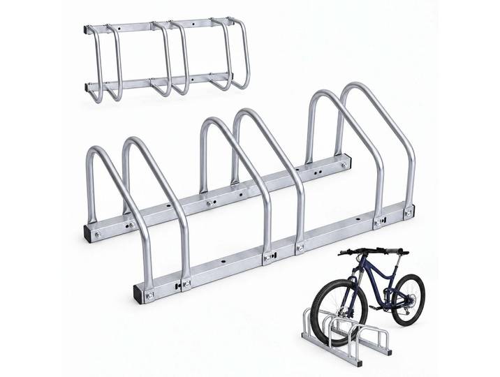 Relaxdays Fahrradständer Silber verzinkter Stahl für 3 Fahrräder, Silberfarben, Metall, 71.5x26x31.5 cm, Freizeit & Co