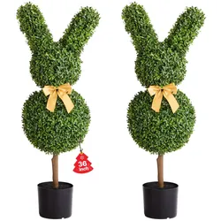 VEVOR Künstlicher Formschnittbaum in Hasenform, 2er-Set, 914 mm, Kunst-Buchsbaumkugel, einfache Montage für Dekoration, Veranda, Außenterrasse, Garten, Balkon, Hinterhof, Innenbereich