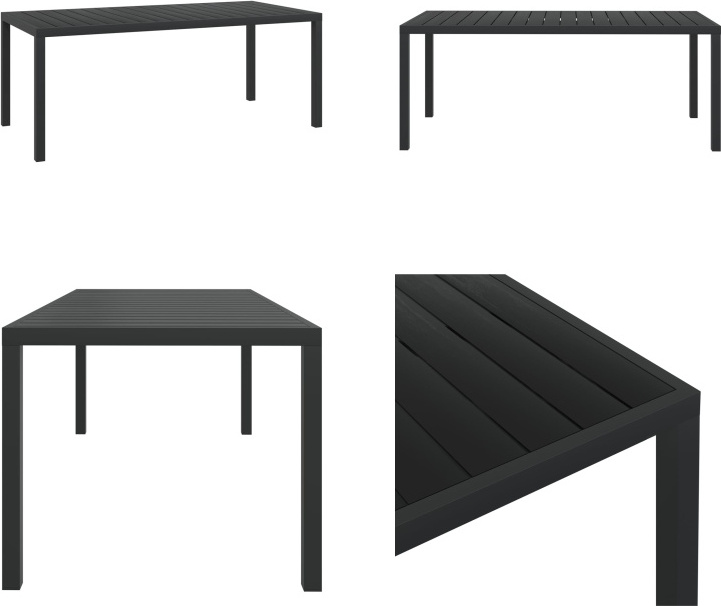 vidaXL Garten Esstisch WPC Aluminium 185 x 90 x 74 cm Schwarz - Gartentisch - Gartentische - Outdoor-Tisch - Outdoor-Tische