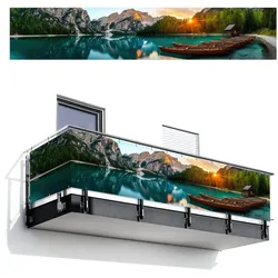 BALKON-SICHTSCHUTZ See - Berge - Sonnenuntergang - Boot Deko XXL 500x100 cm