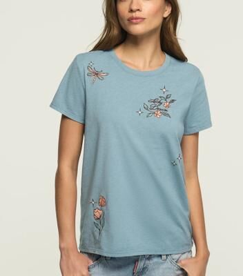 Lucky Brand Multi Hit Floral Classic Crew in Citadel, Size L