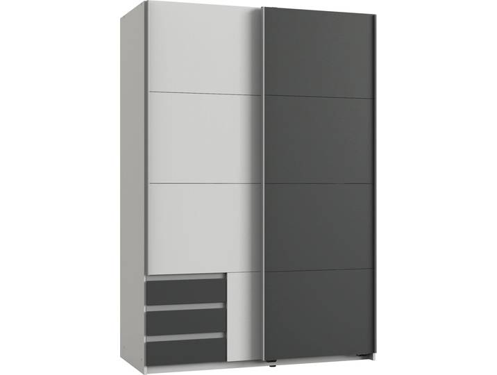 Schwebetürenschrank WIMEX Emden , weiß (weiß, graphitfarben), B:135cm H:198cm T:64cm, Schränke, Schwebetürenschrank, Mit Außenschubkästen