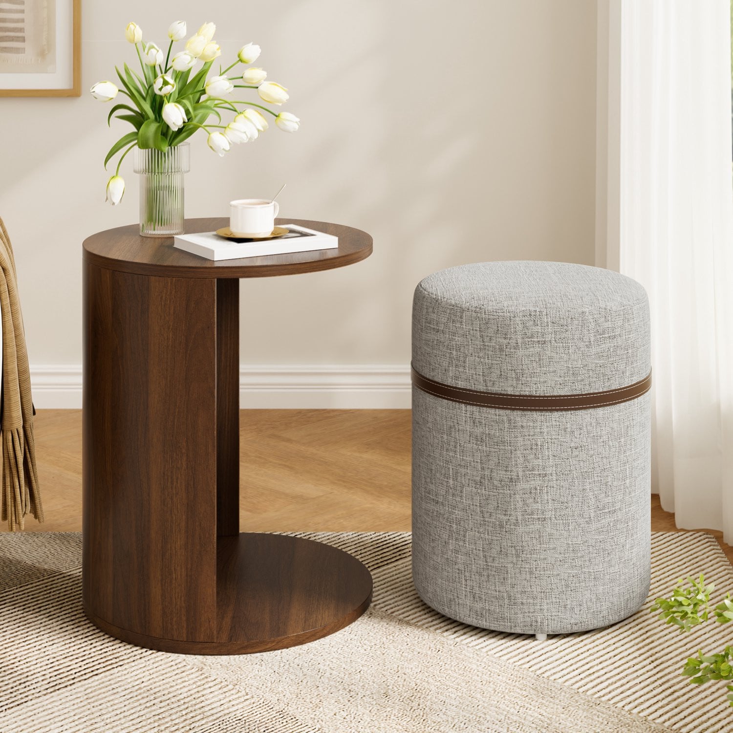 CHICFURN Bijzettafel met hocker - Walnoot - Ruimtebesparend