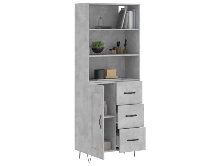 KTHLBRH Anrichte grau Beton 69,5 x 34 x 180 cm Holz mehrschichtig Füße aus Metall, praktische Tür, viel Stauraum, Montage erforderlich