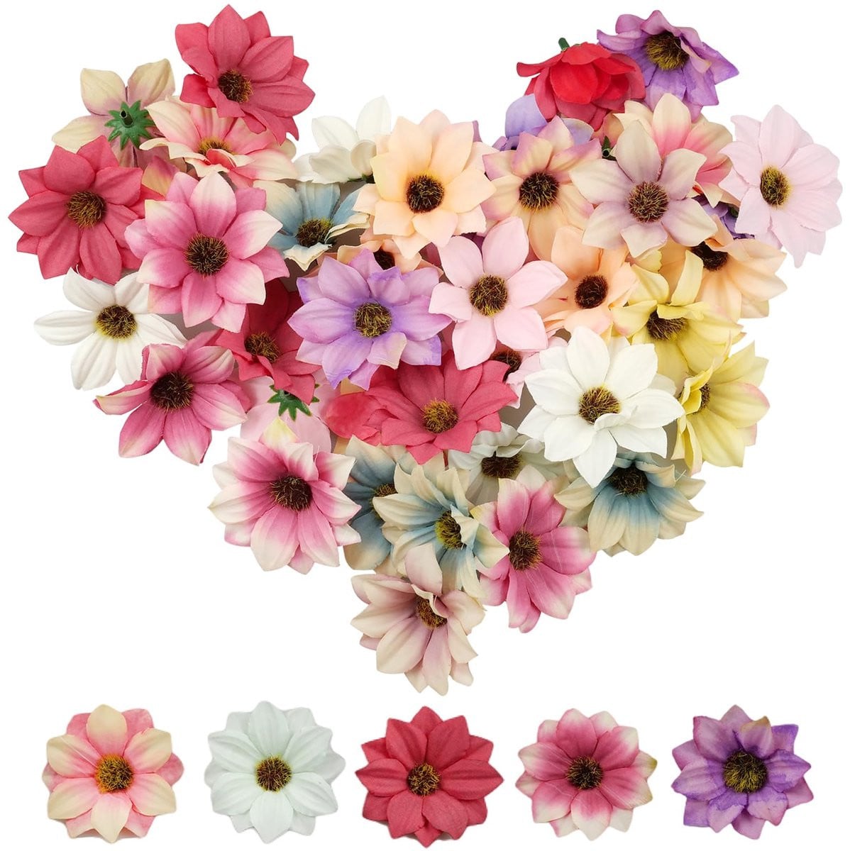 Kleurrijke kunstbloemen Madeliefjes voor decoratie en scrapbooking, 6 cm