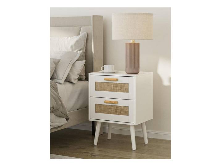 LuxusKollektion Nachttisch Nachttisch Rattan Holz Weiß 39x30x65cm (1-St)