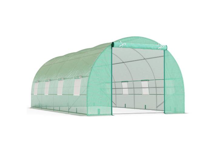 Outsunny Foliengewächshaus Gewächshaus Treibhaus Tomatenhaus mit Fenster Gitterfolie, Grün, Kunststoff, 300x200x595 cm, Gartenzubehör, Gartenhäuser & Gewächshäuser