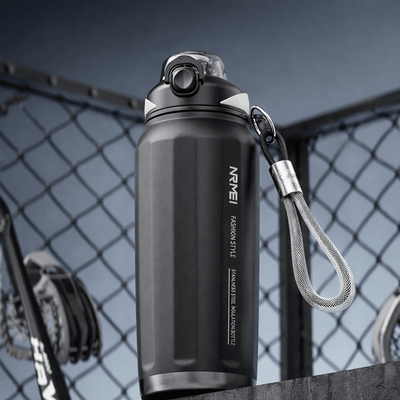 All Categories Goods Large Capacity Stainless Steel Thermos Bottle, One Button Open Water Bottle With Rope, Outdoor Sport Vacuum Flask black 1000 Ml