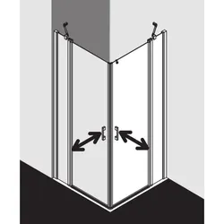 Kermi Liga Eckeinstieg-Hälfte Pendeltür mit Festfeld LIEPR09020VAK 90x200cm, silber hochglanz, ESG klar, rechts, auf Duschwanne