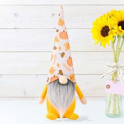 Inspired Deals Pumpkin Maple Leaf Doll Standing Fall Gnome Decor For Thanksgiving And Halloween print Hat