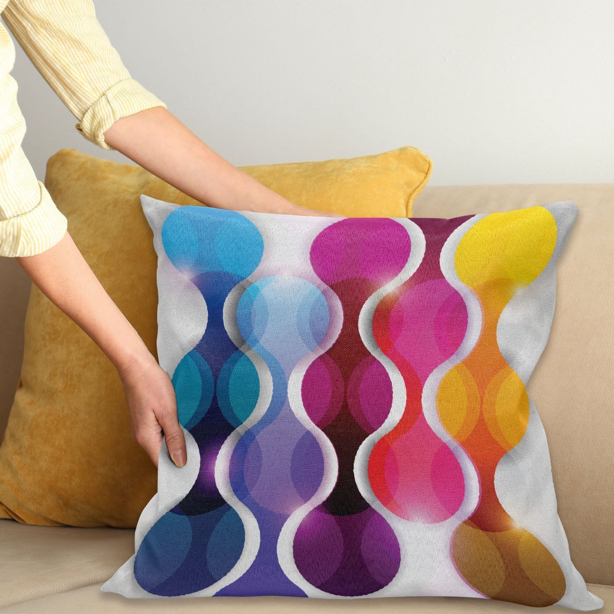 ABAKUHAUS Abstract Sierkussenhoes - Modern Grafisch Vector Ontwerp - Blauw Magenta - 50 x 50 cm