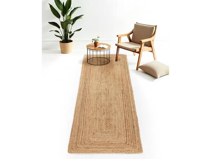 carpetfine Tapis de couloir en jute Nele 80x400 cm Beige tissé main\, fibre naturelle\, plat\, style bohème\, compatible chauffage au sol\, pour couloir\, cuisine et entrée