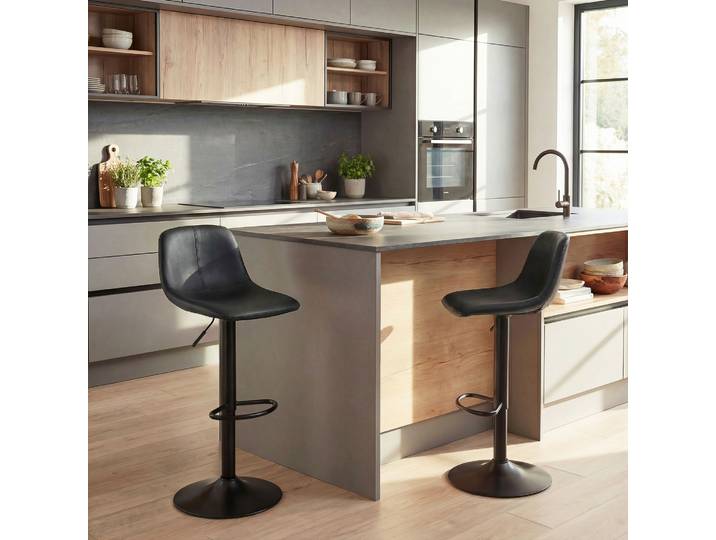 HOMCOM Lot 2 Tabourets Bar Pivotants Réglables Noir Acier