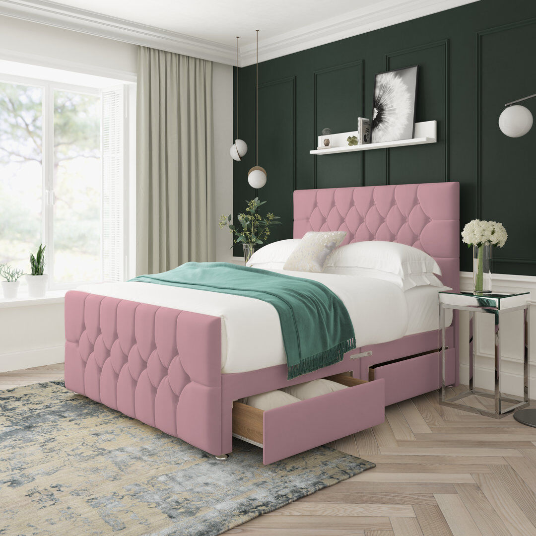 17 Stories Upholstered Divan Bed Pink Double (4'6)