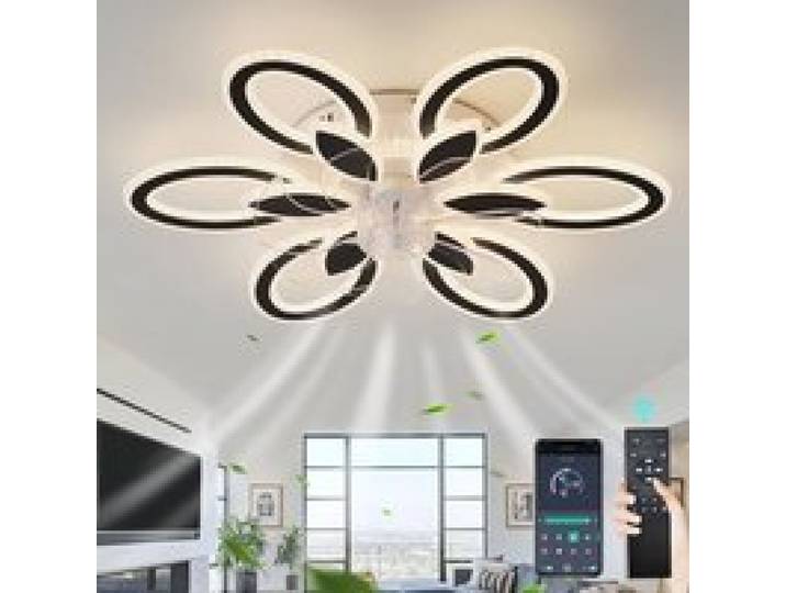 LED Lampe Ventilateur Plafond Silencieux Réversible 6 Vitesses Luminaire Ventilateur Dimmable Timer Ventilateur Plafond Noir