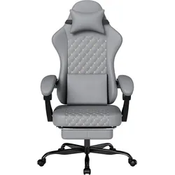MODFU Gaming Stuhl ergonomisch mit Fußstütze und synchronen Armlehnen Grau 121x63x59 cm aus Kunstleder bis 136 kg belastbar