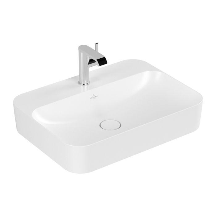 Villeroy und Boch Finion Aufsatz-Waschtisch 414261RW 60x44,5cm, stone white C+, mittleres Hahnloch durchstochen, ohne Überlauf