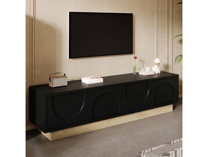 Luscriate - Meuble TV mat 175x40x41 5 cm Meuble bas 4 portes avec étagères réglables style luxueux moderne Noir