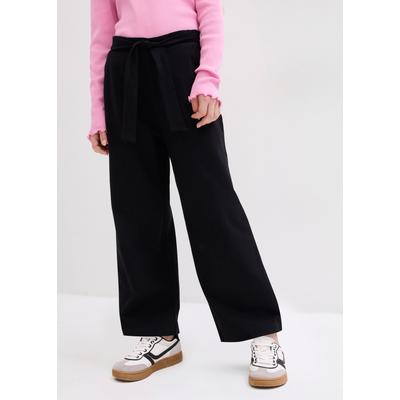 Culotte BONPRIX, Mädchen, Gr. 164/170, N-Gr, schwarz, Jersey, Obermaterial: 95% Baumwolle, 5% Elasthan, unifarben, regular fit knöchelfrei, Hosen Culotte, lässig, Jersey, mit Elastikbund, weites Beine, Regular Fit