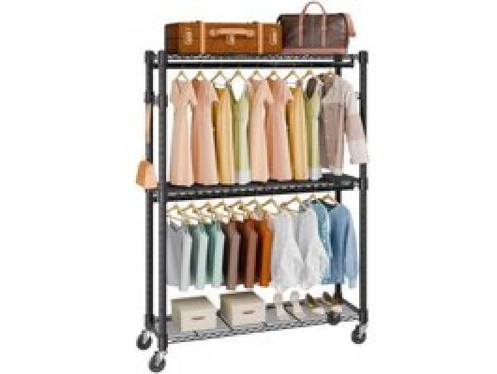 VEVOR 3-lagiger Rollbarer Kleiderständer Garderobenständer Kleiderstangen, 204 cm Höhe Stahl Kleiderständer 182 kg Belastbar, Strapazierfähig Ständer für Schlafzimmer, Wäscheraum, Ankleidezimmer usw.
