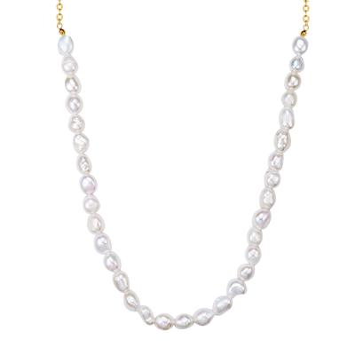 Perlenkette YOKOAMII "Y69", gelb (gelbgold), Halsketten, Damen, 42,0cm Basiskette + 5,0cm Verlängerung, Perlenkette, Kette gelbgold Süßwasser-Zuchtperle weiß