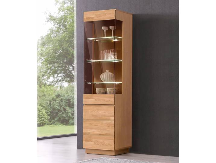 Vitrine HOME AFFAIRE, braun (eiche teilmassiv), Schränke, Vitrine, Höhe 184 cm, Türen aus Massivholz, mit Glaseinsatz