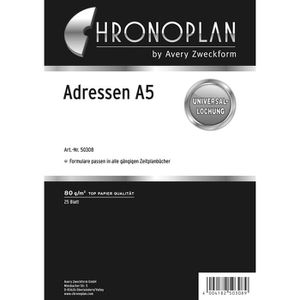 Chronoplan Ersatzeinlagen 50308, Adressen, A5, für Terminplaner, mit 6-fach Lochung, 25 Blatt