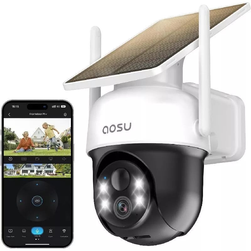 AOSU 2K Zonne-energie camera voor buiten, draadloos met 360° panoramaweergave en bewegingsdetectie