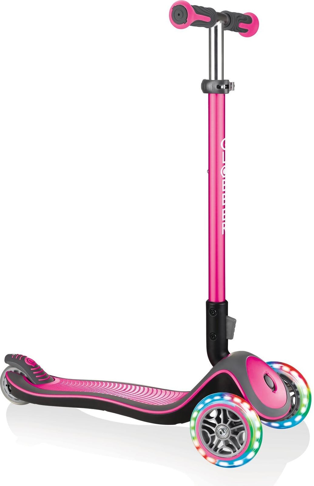 Globber Elite Deluxe Lights Loopfiets voor kinderen met LED-wielen en ABEC 5 lagers, Roze