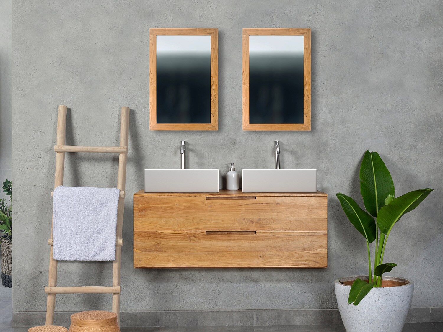 Unique Mueble de baño suspendido de teca clara - 2 cajones - 115 cm - BIMBING