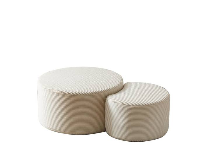 Okmyhome Couchtisch 84/28/28 cm aus Stoff in Beige mit Schaumstoffpolsterung, Rund, 81x40x126 cm, Wohnzimmer, Wohnzimmertische, Couchtische