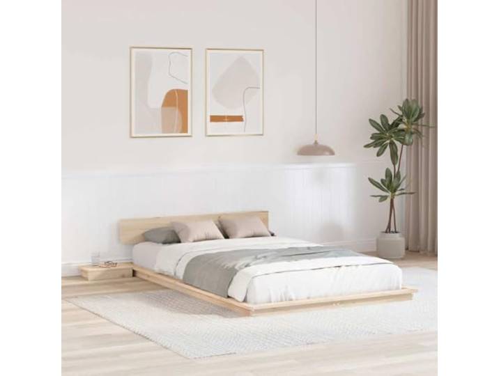 YUTAASU Bodenbettgestell Holz Braun 120x190 cm Mit Nachttisch, Rechteckig, Modernes Design, Einfache Montage, Pflegeleicht
