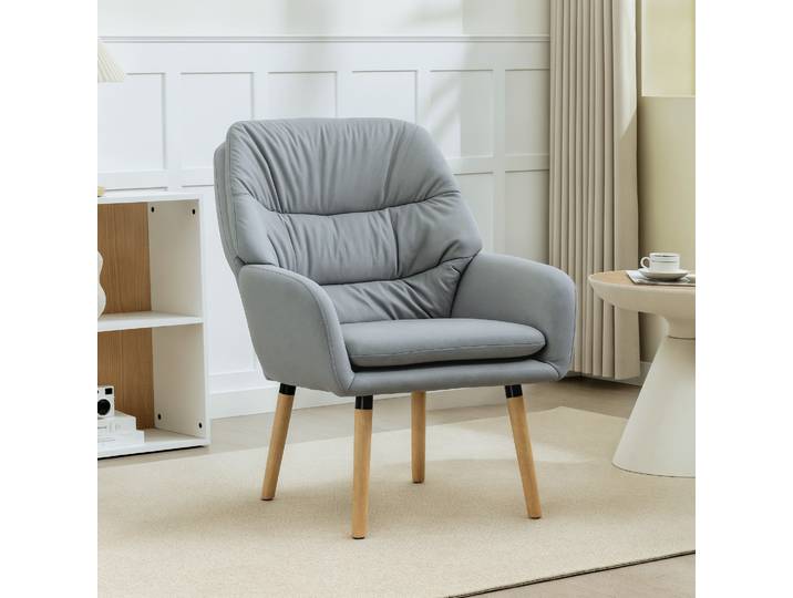 HOMCOM Fauteuil Moderne Tissu Effet Cuir Gris Dossier Haut